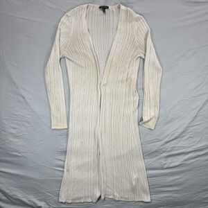Eileen Fisher Bone Linear Long Open Duster Cardigan Sweater Women XXS Beige USA